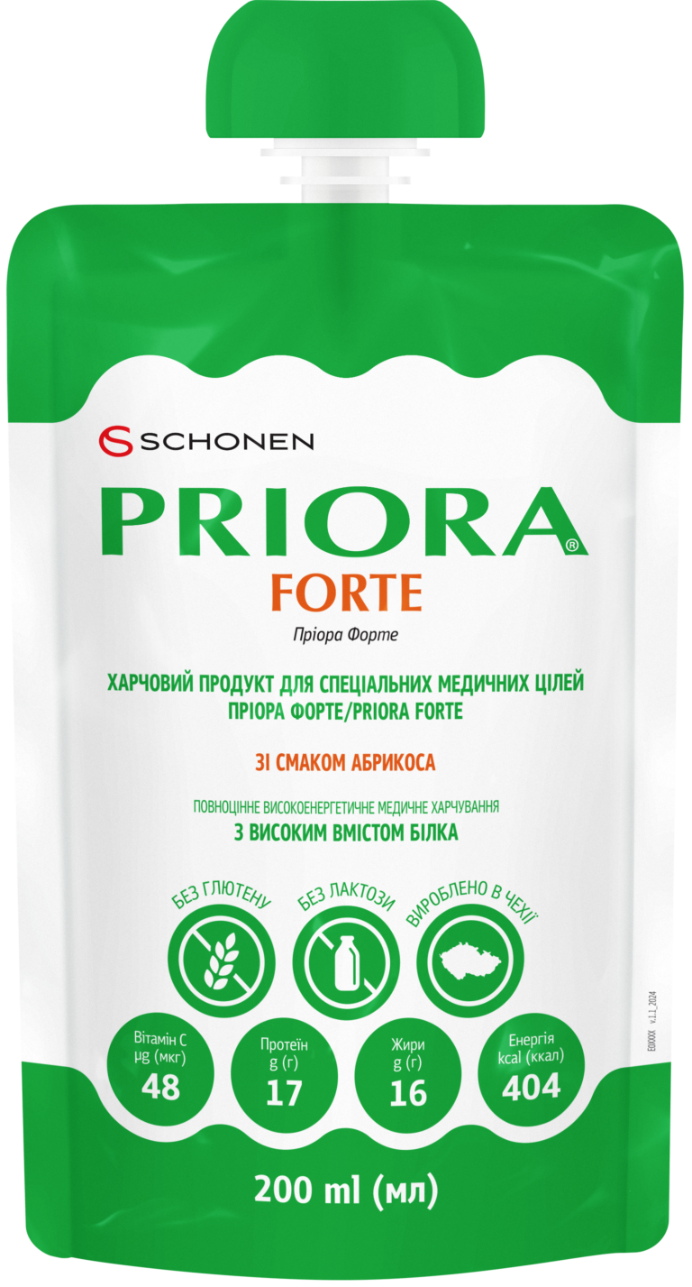 Харчовий продукт для спеціальних медичних цілей ПРІОРА ФОРТЕ/PRIORA® FORTE зі смаком абрикоса для дорослих та дітей віком від 3 років, 200 ml (мл).
